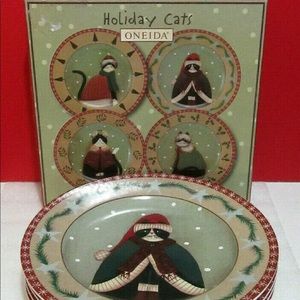 Oneida Stoneware Holiday Cats salad/dessert plates